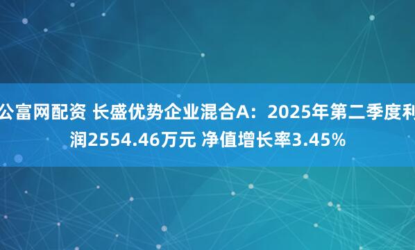 公富网配资 长盛优势企业混合A：2025年第二季度利润2554.46万元 净值增长率3.45%